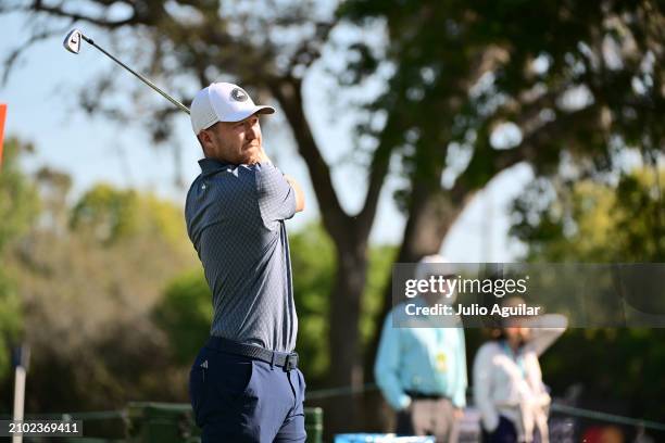 Daniel Berger of the United States plays his shot from the eighth tee during the first round of the Valspar Championship at Copperhead Course at...