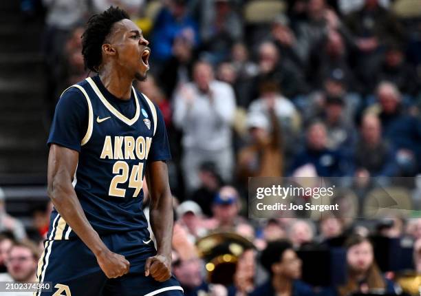 Ali Ali of the Akron Zips reacts to a called charge against the Creighton Bluejays in the first round of the NCAA Men's Basketball Tournament at PPG...