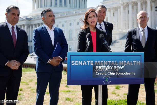 Federal Communications Commission Chair Jessica Rosenworcel joins Senate Mental Health Caucus co-chairs Sen. Alex Padilla and Sen. Thom Tillis ,...