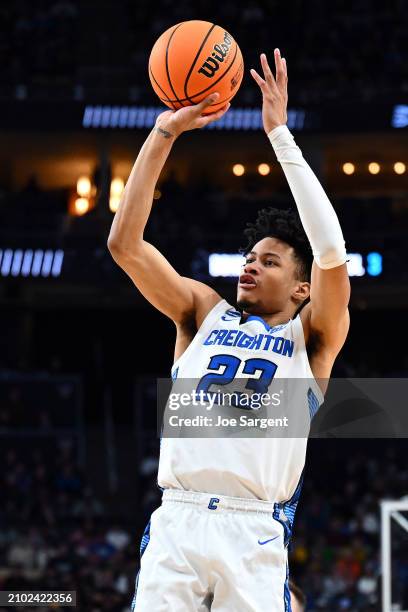 Trey Alexander of the Creighton Bluejays takes a shot against the Akron Zips in the second half in the first round of the NCAA Men's Basketball...