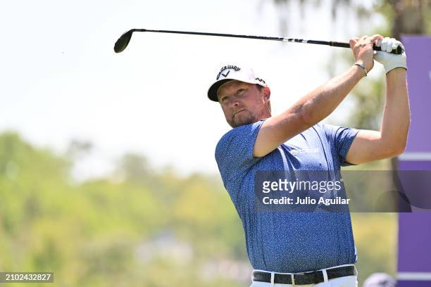 Brice Garnett of the United States plays his shot from the second tee during the first round of the Valspar Championship at Copperhead Course at...