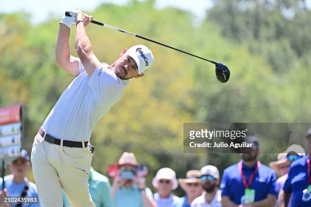 Brian Harman of the United States plays his shot from the second tee during the first round of the Valspar Championship at Copperhead Course at...