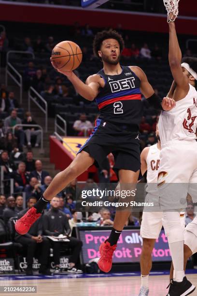 Cade Cunningham of the Detroit Pistons plays against the Cleveland Cavaliers at Little Caesars Arena on March 01, 2024 in Detroit, Michigan. NOTE TO...