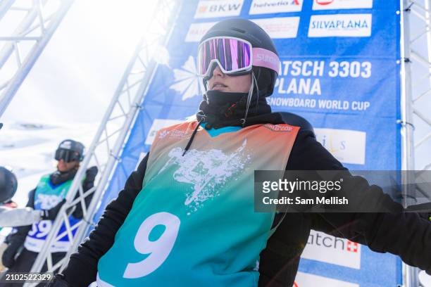 Katie Ormerod of Great Britain during Snowboard training for the FIS Freeski & Snowboard World Cup on March 20, 2024 in Silvaplana, Switzerland.
