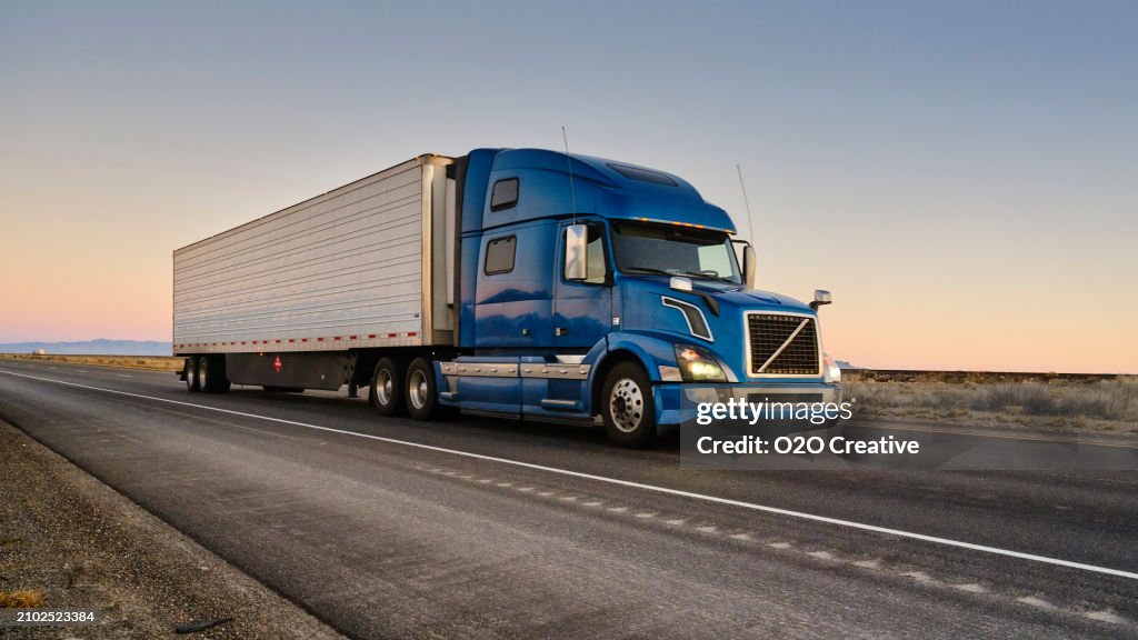 Long Haul Semi Truck On a Western USA Interstate Highway