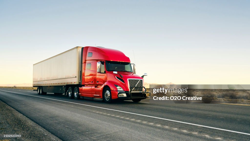 Long Haul Semi Truck On a Western USA Interstate Highway
