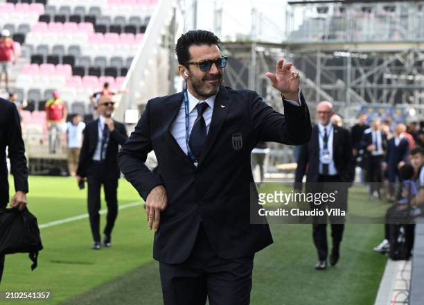 Gianluigi Buffon of Italy arrives before the International Friendly match between Venezuela and Italy at Chase Stadium on March 21, 2024 in Fort...