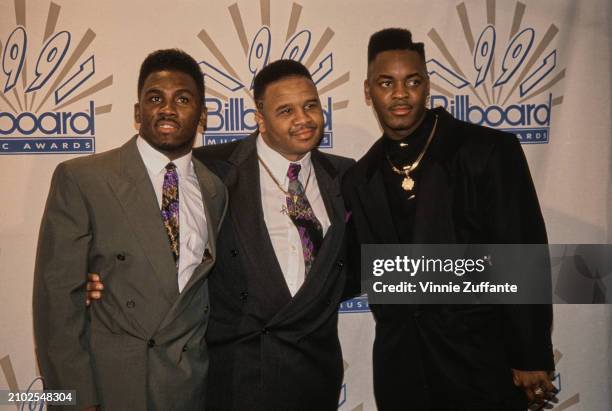 American R&B band The Rude Boys in the 2nd Annual Billboard Music Awards press room, held at Barker Hangar at Santa Monica Airport in Santa Monica,...