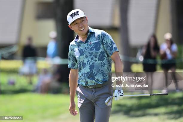 David Lipsky of the United States chips in an eagle on the first hole during the first round of the Valspar Championship at Copperhead Course at...