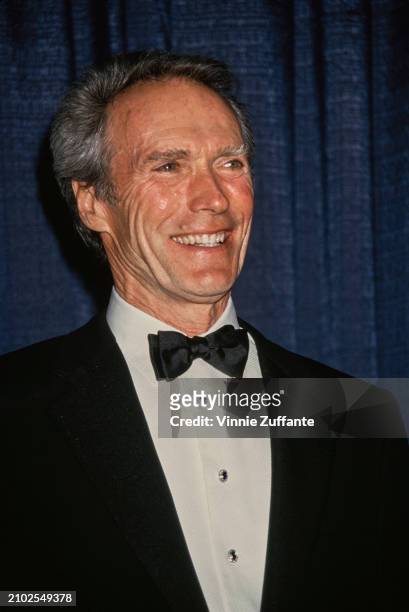 American actor and film director Clint Eastwood, wearing a tuxedo and bow tie, attends the 46th Annual Directors Guild of America Awards, held at the...