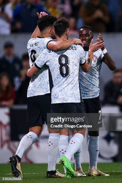Bruma of Portugal celebrates after scoring his team's fourth goal during the international friendly match between Portugal and Sweden on March 21,...