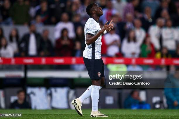 Bruma of Portugal celebrates after scoring his team's forth goal during the international friendly match between Portugal and Sweden on March 21,...