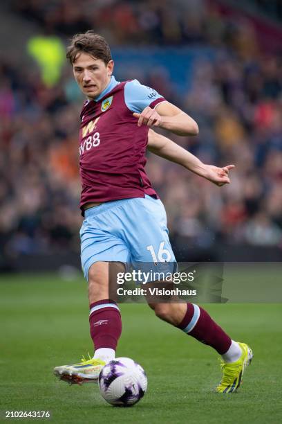 Sander Berge of Burnley in action during the Premier League match between Burnley FC and Brentford FC at Turf Moor on March 16, 2024 in Burnley,...