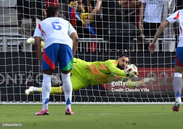 Gianluigi Donnarumma of Italy in action during the International Friendly match between Venezuela and Italy at Chase Stadium on March 21, 2024 in...