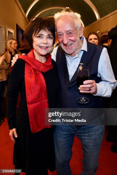 Simone Rethel, Dieter Hallervorden during the "Achtsam Morden" theater premiere at Schlosspark Theater on March 23, 2024 in Berlin, Germany.