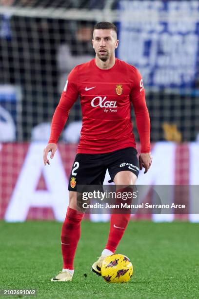 Matija Nastasic of RCD Mallorca in action during the LaLiga EA Sports match between Deportivo Alaves and RCD Mallorca at Estadio de Mendizorroza on...