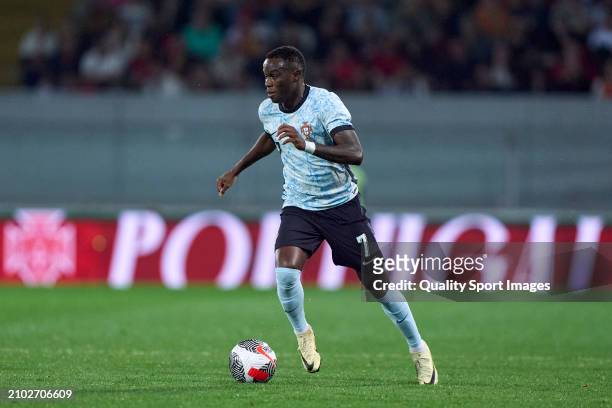 Bruma of Portugal in action during the international friendly match between Portugal and Sweden at Estadio Dom Afonso Henriques on March 21, 2024 in...