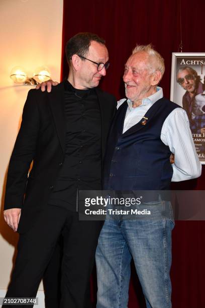 Philip Tiedemann, Dieter Hallervorden during the "Achtsam Morden" theater premiere at Schlosspark Theater on March 23, 2024 in Berlin, Germany.