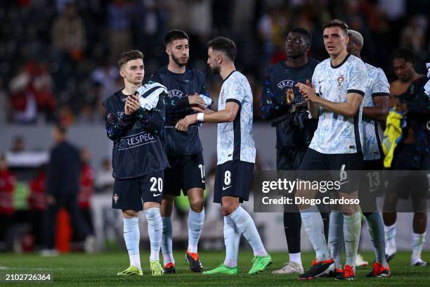 Francisco Conceicao of Portugal and team mates acknowledge their supporters afterthe international friendly match between Portugal and Sweden on...