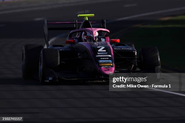 Gabriele Mini of Italy and PREMA Racing drives on track during practice ahead of Round 2 Melbourne of the Formula 3 Championship at Albert Park...