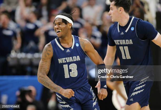 Kenan Blackshear of the Nevada Wolf Pack reacts during the second half against the Dayton Flyers in the first round of the NCAA Men's Basketball...