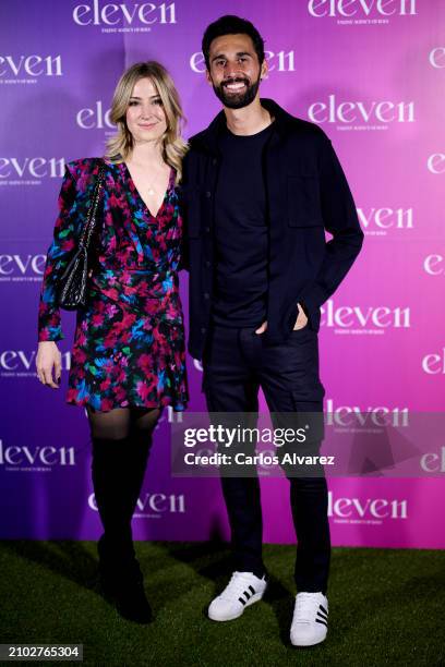 Álvaro Arbeloa and Carlota Ruiz attend the "Eleve11" inauguration party at the Abya restaurant on March 21, 2024 in Madrid, Spain.