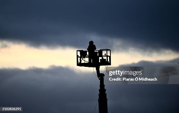 Galway , Ireland - 23 March 2024; A camera operator during the United Rugby Championship match between Connacht and Emirates Lions at Dexcom Stadium...