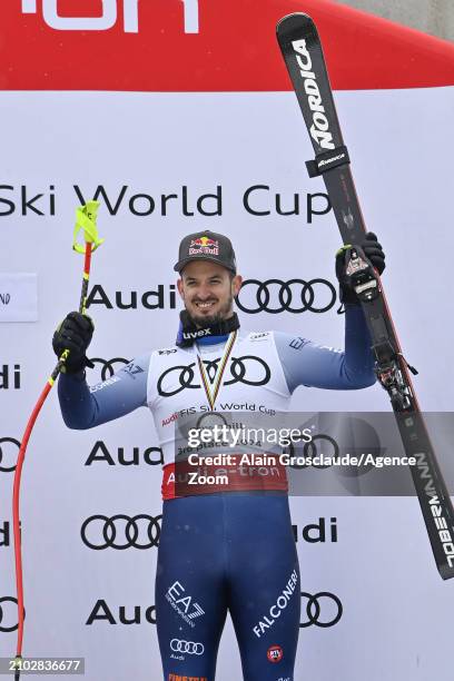 Dominik Paris of Team Italy takes 3rd place in the overall standings during the Audi FIS Alpine Ski World Cup Finals Men's Downhill on March 24, 2024...