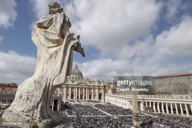 An aerial view of the St. Peter's Square as Pope Francis celebrates the Palm Sunday Mass at the Vatican City, Vatican on March 24, 2024.