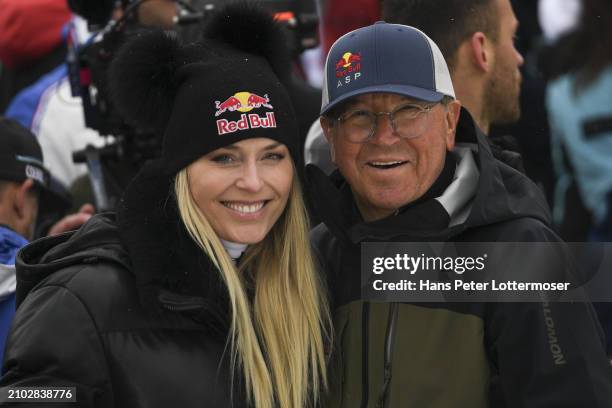 Former skier Lindsey Vonn from America and Robert Trenkwalder from Austria Head of Athletes Special Projects at Red Bull Austria during the Audi FIS...