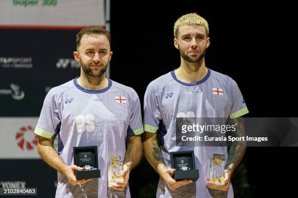 Ben Lane and Sean Vendy of England celebrate after winning Muhammad Shohibul Fikri and Bagas Maulana of Indonesia during The Yonex Swiss Open...