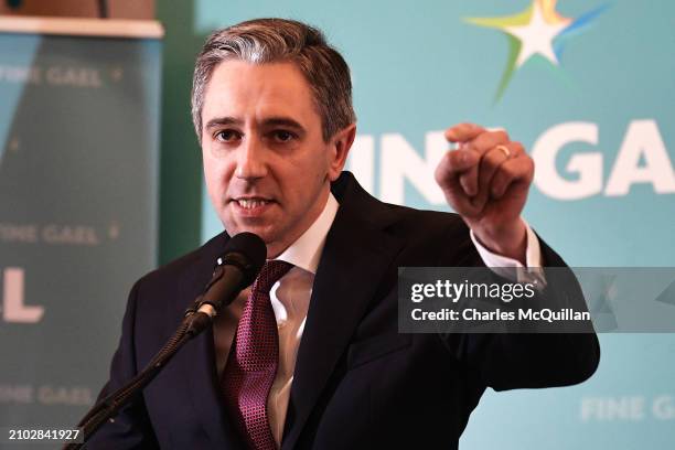 Simon Harris outlines his key priorities in a speech before being announced as the new Fine Gael leader later today, on March 24, 2024 in Athlone,...