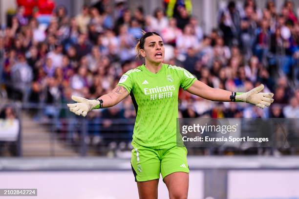Goalkeeper Maria Isabel Rodriguez Misa of Real Madrid CF Femenino gestures during Spanish Women's League F match between Real Madrid and FC Barcelona...