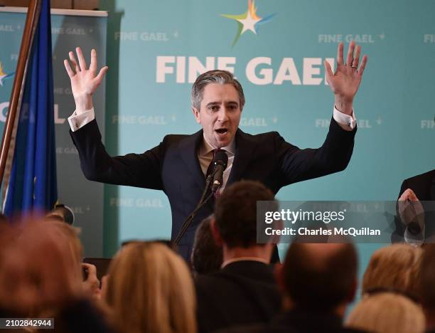 Simon Harris outlines his key priorities in a speech before being announced as the new Fine Gael leader later today on March 24, 2024 in Athlone,...