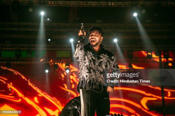 Bollywood singer, rapper, lyricist, and music composer Raftaar performs during the three-day cultural and tech fest, "Moksha - Innovision" at Netaji...