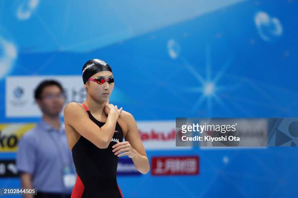 Rikako Ikee prepares to compete in the Women's 50m Freestyle Final during day eight of the Swimming Olympic Qualifier at Tokyo Aquatics Centre on...