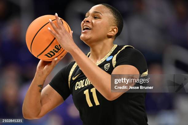 Quay Miller of the Colorado Buffaloes shoots the ball during the second round of the 2024 NCAA Women's Basketball Tournament held at Bramlage...