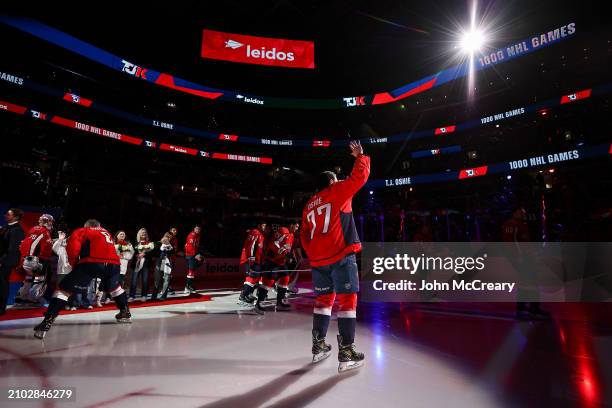 Oshie of the Washington Capitals is joined by Chairman Dick Patrick, President of Hockey Operations, General Manager Brian MacLellan, teammates, and...