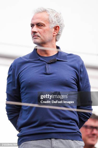 Jose Mourinho celebrates on the podium during the Race of the MotoGP Of Portugal at Autodromo do Algarve on March 24, 2024 in Lagoa, Algarve,...