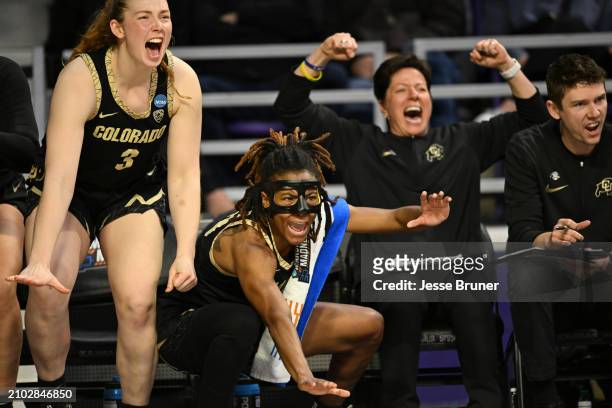 Frida Formann of the Colorado Buffaloes and Jaylyn Sherrod of the Colorado Buffaloes react during the second round of the 2024 NCAA Women's...