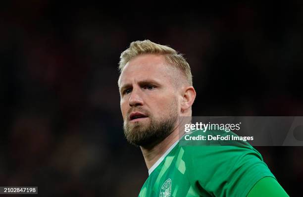 Kasper Schmeichel of Denmark looks on during the international friendly match between Denmark and Switzerland at Parken Stadium on March 23, 2024 in...