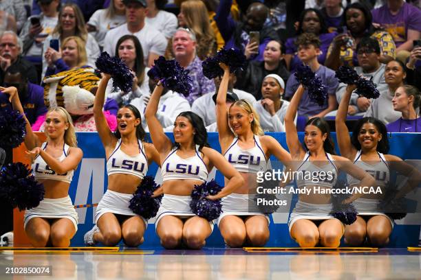 Tiger cheerleaders cheer during the third quarter against the Middle Tennessee Blue Raiders during the second round of the 2024 NCAA Women's...