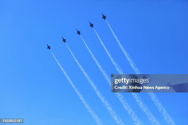 The U.S. Navy Blue Angels perform in the sky during the New Orleans Airshow at Naval Air Station Joint Reserve Base in Belle Chasse, Louisiana, the...
