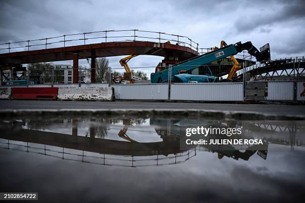 Photo shows a view of the construction site of a new footbridge linking the Stade de France and Le Franc Moisin neighbourhood of Saint-Denis, a...