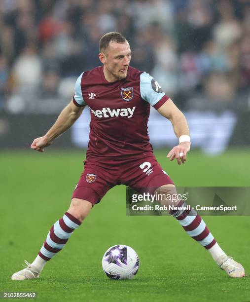 West Ham United's Vladimir Coufal during the Premier League match between West Ham United and Burnley FC at London Stadium on March 10, 2024 in...