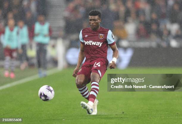 West Ham United's Mohammed Kudus during the Premier League match between West Ham United and Burnley FC at London Stadium on March 10, 2024 in...