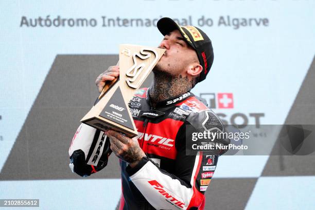 Aron Canet Spain and Fantic Racing Kalex during the race day of the Grande Premio Tissot de Portugal at Autodromo do Algarve on March 24, 2024 in...