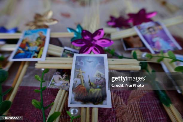 Palm crosses are being displayed in celebration of Palm Sunday and the Holy Week festivities in Mexico City.