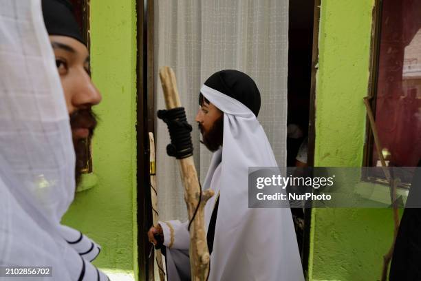 Antagonists are participating in a representation of the Passion of Christ in San Francisco Culhuacan, Mexico City, during the Palm Sunday and Holy...
