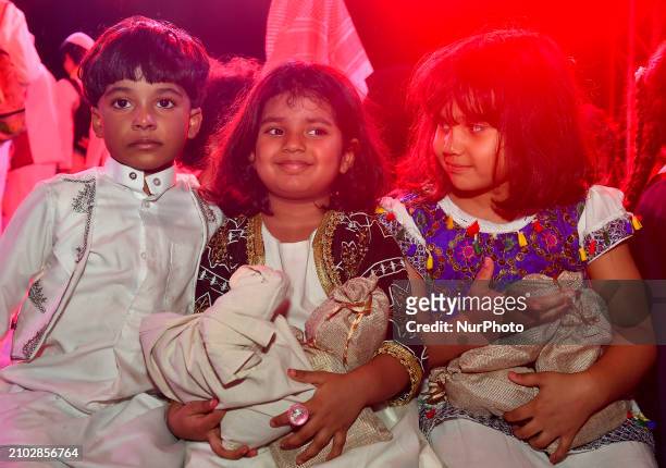 Children are celebrating the Garangao festival at the Souq Waqif Traditional Market in Doha, Qatar, on March 24, 2024. The festival, which is...